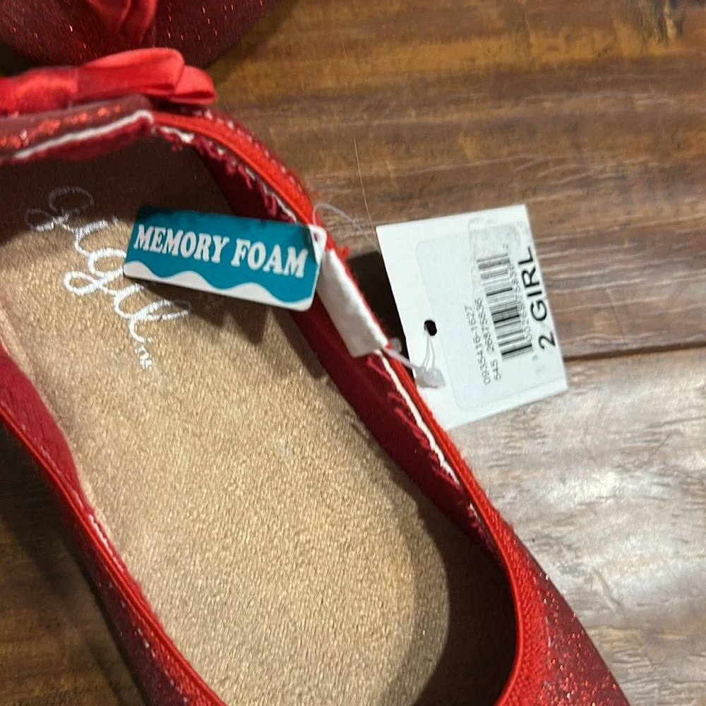 Girls Ruby Red Glitter Flats Shoes Size 2 NWT Dorothy Wizard of Oz + bonus
